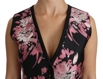 Dolce & Gabbana Elegant Floral Brocade Plunging Vest Top In Black