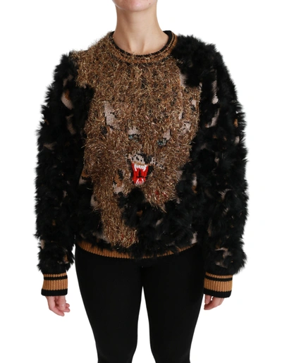 Shop Dolce & Gabbana Black Rabbit Fur Pullover Wool Women's Sweater