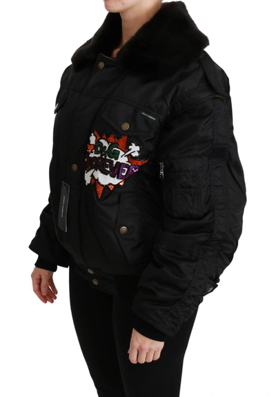 Shop Dolce & Gabbana Black Queen Crown Sequined Bomber Women's Jacket