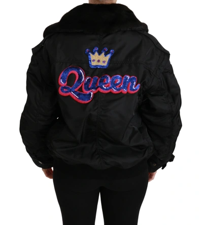 Shop Dolce & Gabbana Black Queen Crown Sequined Bomber Women's Jacket