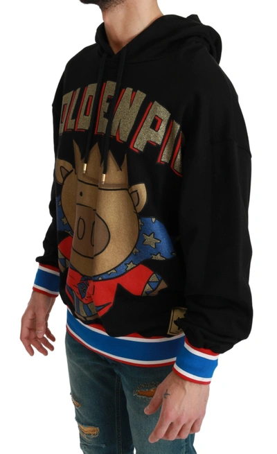 Dolce & Gabbana Black Sweater Pig Of The Year Hooded In Black