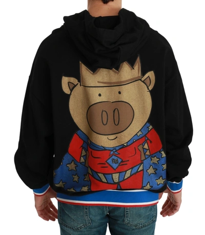 Shop Dolce & Gabbana Black Sweater Pig Of The Year Men's Hooded