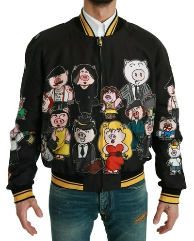 Shop Dolce & Gabbana Multicolor Motive Bomber Style Men's Jacket In Black
