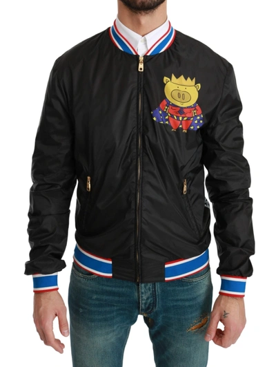 Shop Dolce & Gabbana Elegant Multicolor Motive Bomber Men's Jacket In Black