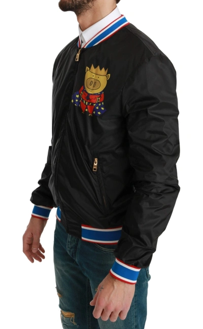 Shop Dolce & Gabbana Elegant Multicolor Motive Bomber Men's Jacket In Black