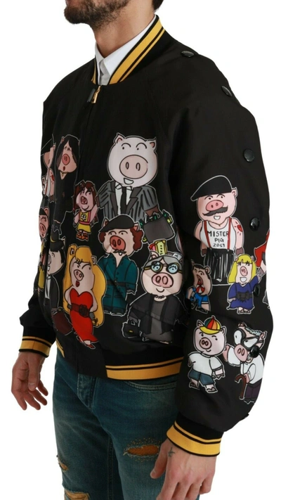 Shop Dolce & Gabbana Multicolor Motive Bomber Style Men's Jacket In Black