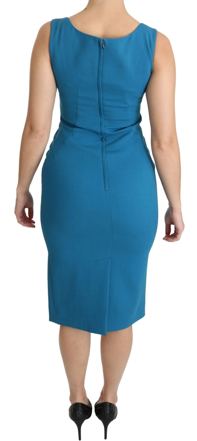 Shop Dolce & Gabbana Elegant Sheath Knee-length Wool Women's Dress In Blue