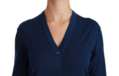 Shop Dolce & Gabbana Blue Button Cardigan Virgin Wool Women's Sweater