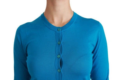 Shop Dolce & Gabbana Blue Crewneck Cardigan 100% Silk Women's Sweater