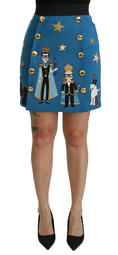 Shop Dolce & Gabbana Blue Embellished High Waist Mini Wool Women's Skirt