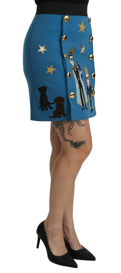 Shop Dolce & Gabbana Blue Embellished High Waist Mini Wool Women's Skirt