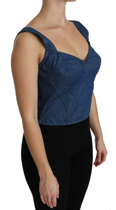 Dolce & Gabbana Blue Sleeveless Bustier Blouse Cotton Top In Blue