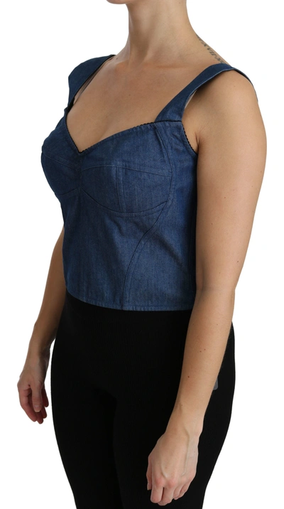 Dolce & Gabbana Blue Sleeveless Bustier Blouse Cotton Top In Blue