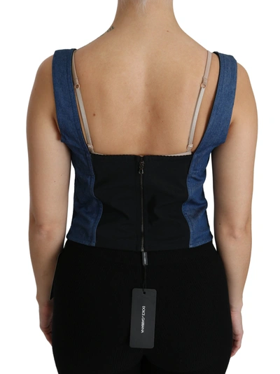 Dolce & Gabbana Blue Sleeveless Bustier Blouse Cotton Top In Blue