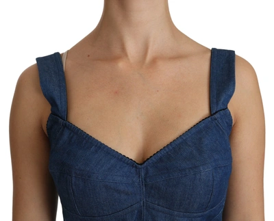 Dolce & Gabbana Blue Sleeveless Bustier Blouse Cotton Top In Blue