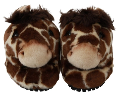 Dolce & Gabbana Elegant Giraffe Pattern Slides For Sophisticated Comfort In Brown