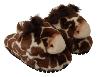 Dolce & Gabbana Elegant Giraffe Pattern Slides For Sophisticated Comfort In Brown
