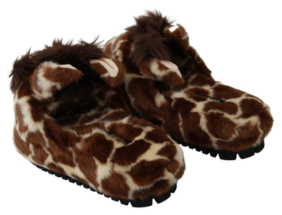 Dolce & Gabbana Elegant Giraffe Pattern Slides For Sophisticated Comfort In Brown