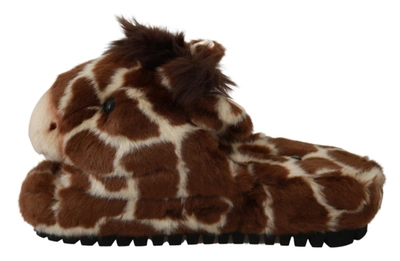 Dolce & Gabbana Elegant Giraffe Pattern Slides For Sophisticated Comfort In Brown