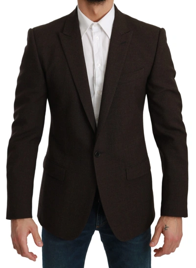 Dolce & Gabbana Black Single Breasted Formal Wool Blazer In Brown