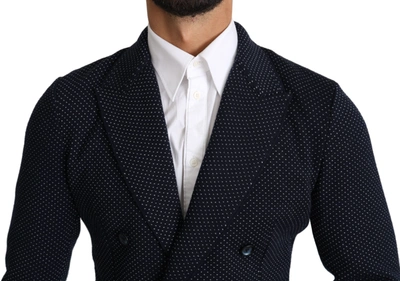 Shop Dolce & Gabbana Elegant Dark Blue Dotted Slim-fit Men's Blazer