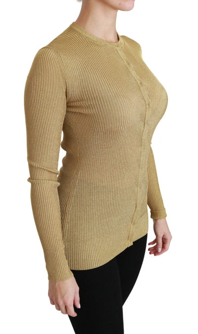 Shop Dolce & Gabbana Gold Long Sleeve Cardigan Viscose Women's Sweater