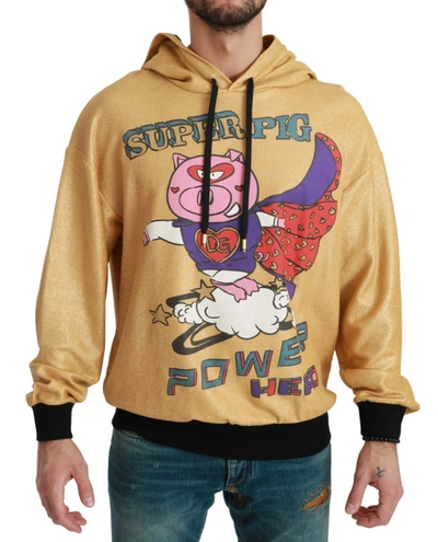 Shop Dolce & Gabbana Gold Pig Of The Year Hooded Men's Sweater