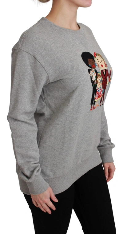 Shop Dolce & Gabbana Elegant Multicolor Embroidered Crew-neck Women's Sweater In Gray