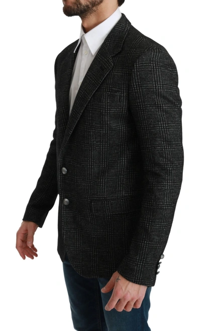 Dolce & Gabbana Gray Plaid Check Wool Formal Jacket Blazer In Gray