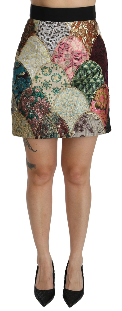 Dolce & Gabbana Green Pink Jacquard High Waist Mini Skirt In Multicolor |  ModeSens