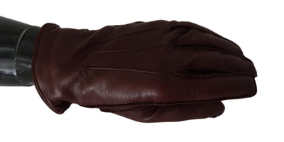 Dolce & Gabbana Maroon Wrist Length Mitten Leather Gloves In Bordeaux