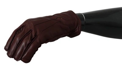 Dolce & Gabbana Maroon Wrist Length Mitten Leather Gloves In Bordeaux