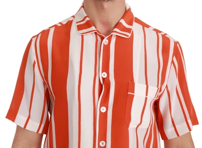 Shop Dolce & Gabbana Elegant Striped Silk Shirt - White &amp; Men's Orange