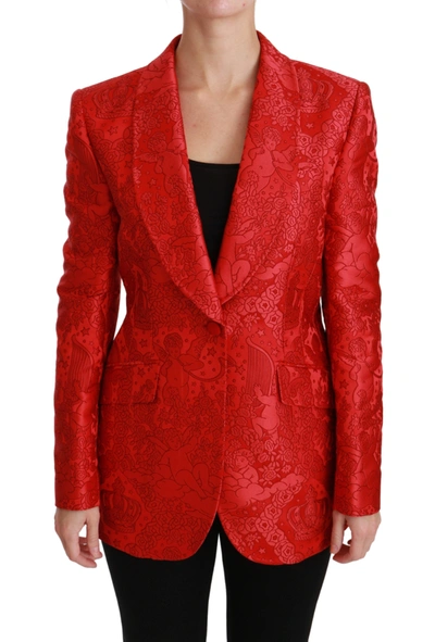 Shop Dolce & Gabbana Red Floral Angel Blazer Coat Women's Jacket