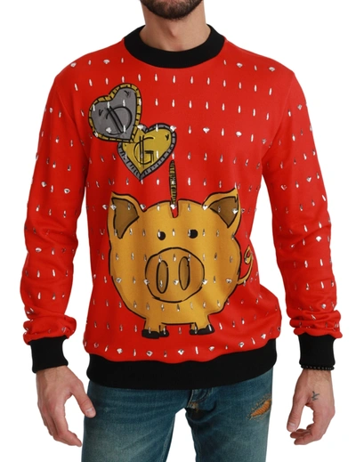 Dolce & Gabbana Red Crystal Pig Of The Year Sweater In Red