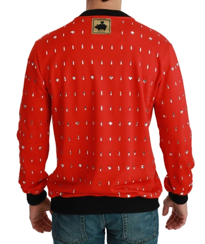 Shop Dolce & Gabbana Elegant Red Crystal-embellished Pullover Men's Sweater