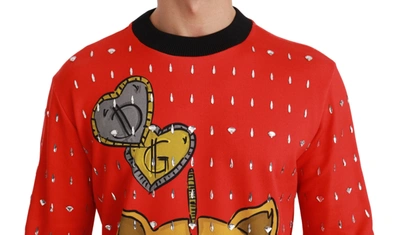 Shop Dolce & Gabbana Elegant Red Crystal-embellished Pullover Men's Sweater