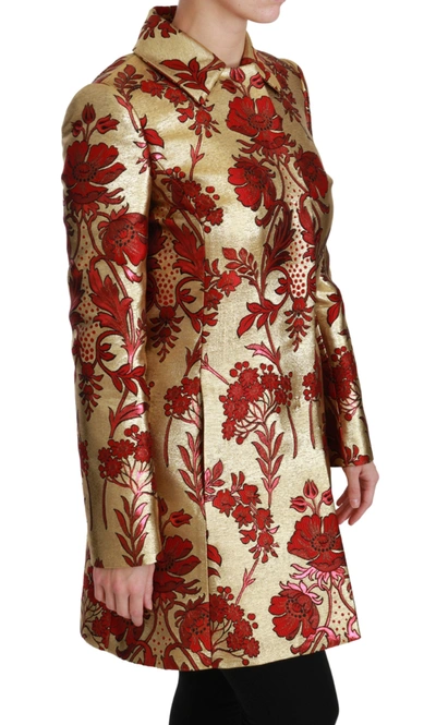 Shop Dolce & Gabbana Red Gold Floral Brocade Cape Coat Women's Jacket