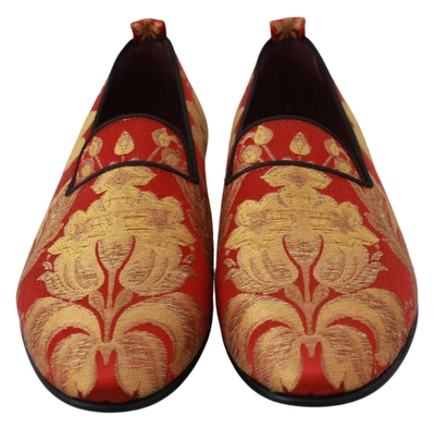 Shop Dolce & Gabbana Red Gold Brocade Slippers Loafers Men's Shoes In Rose Gold