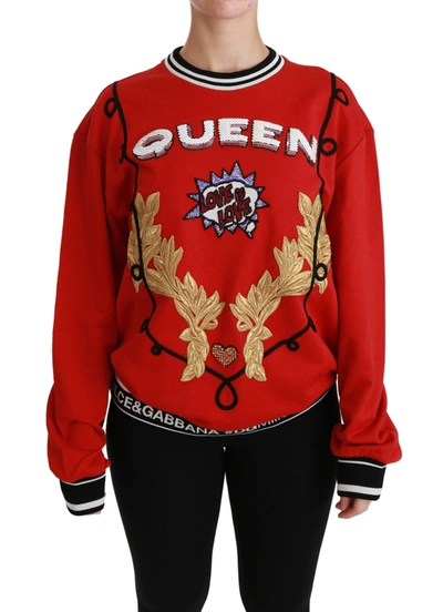 Shop Dolce & Gabbana Red Queen Sequined Love Pullover Women's Sweater