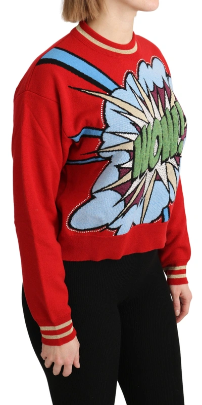 Shop Dolce & Gabbana Radiant Red Cartoon Motive Cashmere Women's Sweater