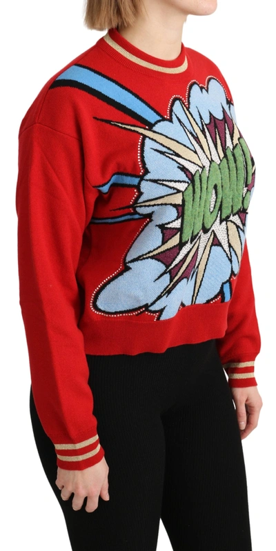 Dolce & Gabbana Crystal-embellished Metallic Intarsia Cashmere-blend Sweater In Red