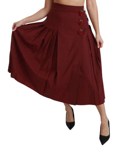 Shop Dolce & Gabbana Red High Waist Pleated Maxi Wool Women's Skirt