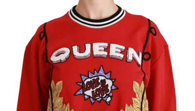Shop Dolce & Gabbana Red Queen Sequined Love Pullover Women's Sweater