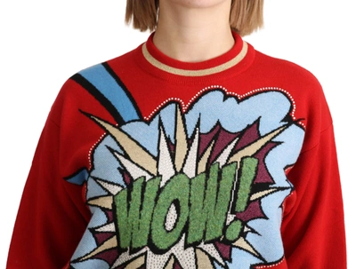 Dolce & Gabbana Crystal-embellished Metallic Intarsia Cashmere-blend Sweater In Red