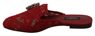 Shop Dolce & Gabbana Red Lace Crystal Slide On Flats Women's Shoes