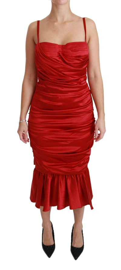 Shop Dolce & Gabbana Red Silk Stretch Mermaid Bodycon Women's Dress