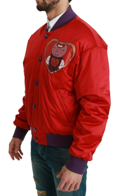 Shop Dolce & Gabbana Vibrant Red Bomber Jacket With Multicolor Men's Motif