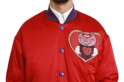 Shop Dolce & Gabbana Vibrant Red Bomber Jacket With Multicolor Men's Motif