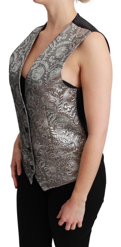 Shop Dolce & Gabbana Elegant Silver Sleeveless Brocade Women's Vest